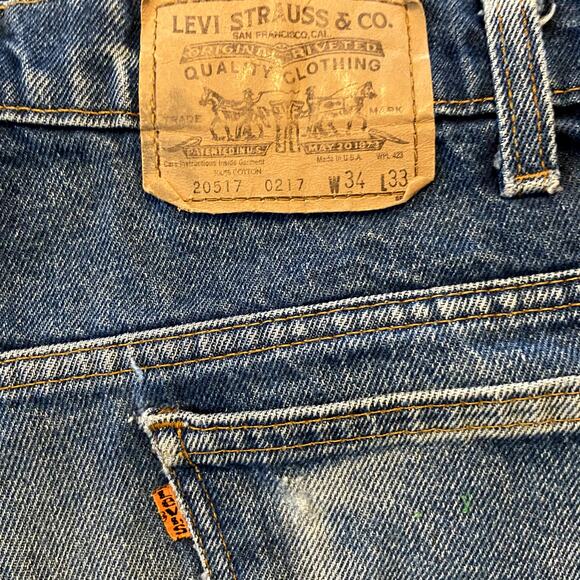 Vintage Levi's Orange Tab 517 Shorts High Rise Whiskering Medium Wash Blue 33" - Picture 2 of 4